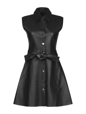 a-line leather shirt-dress