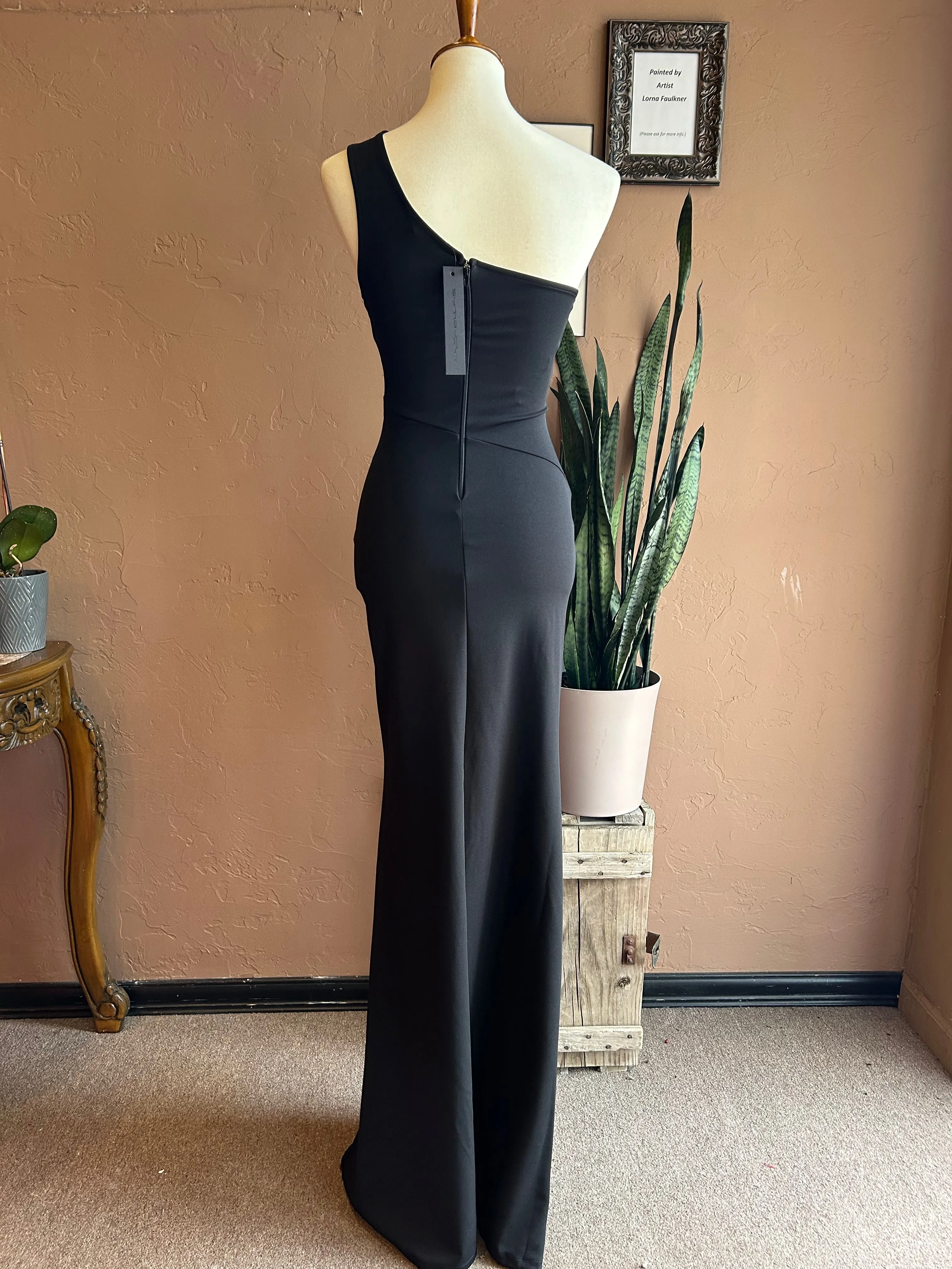 Black One Shoulder Floor Length Evening Gown