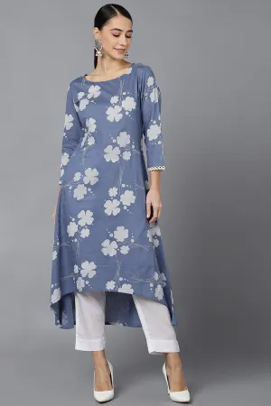 Blue Cotton A-Line Kurta