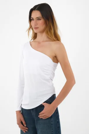 Camiseta de un solo hombro blanca para mujer