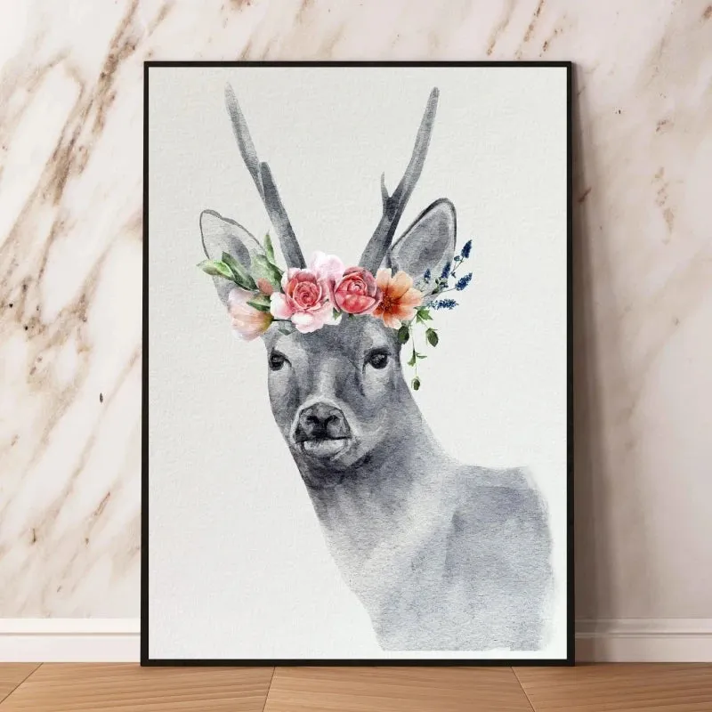 Canvas Painting Of Deer With Flowers And Other Animal Picture Is The Best Gift For Friends And Loved Ones