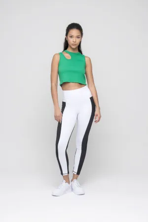 Crop top rib con detalle en hombro