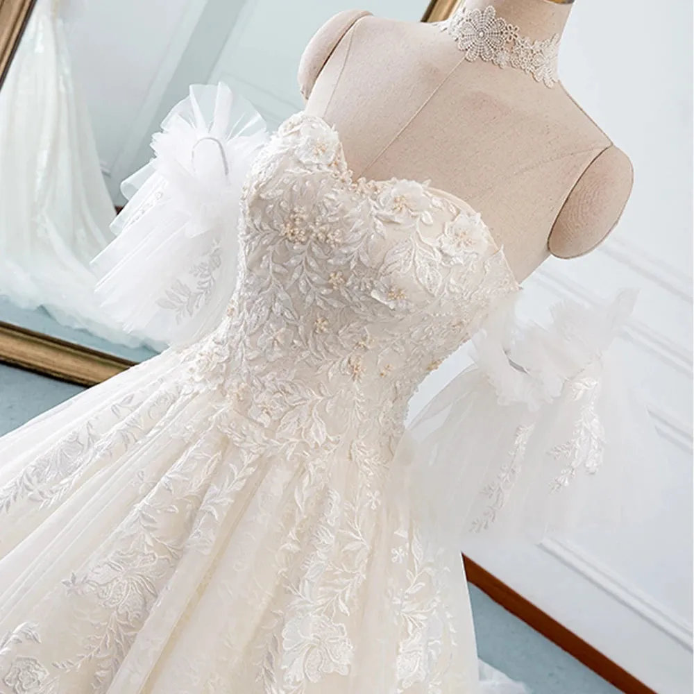 Elegant Sweetheart Neck Gorgeous A-line Wedding Dresses Detachable Sleeve Bridal Dress