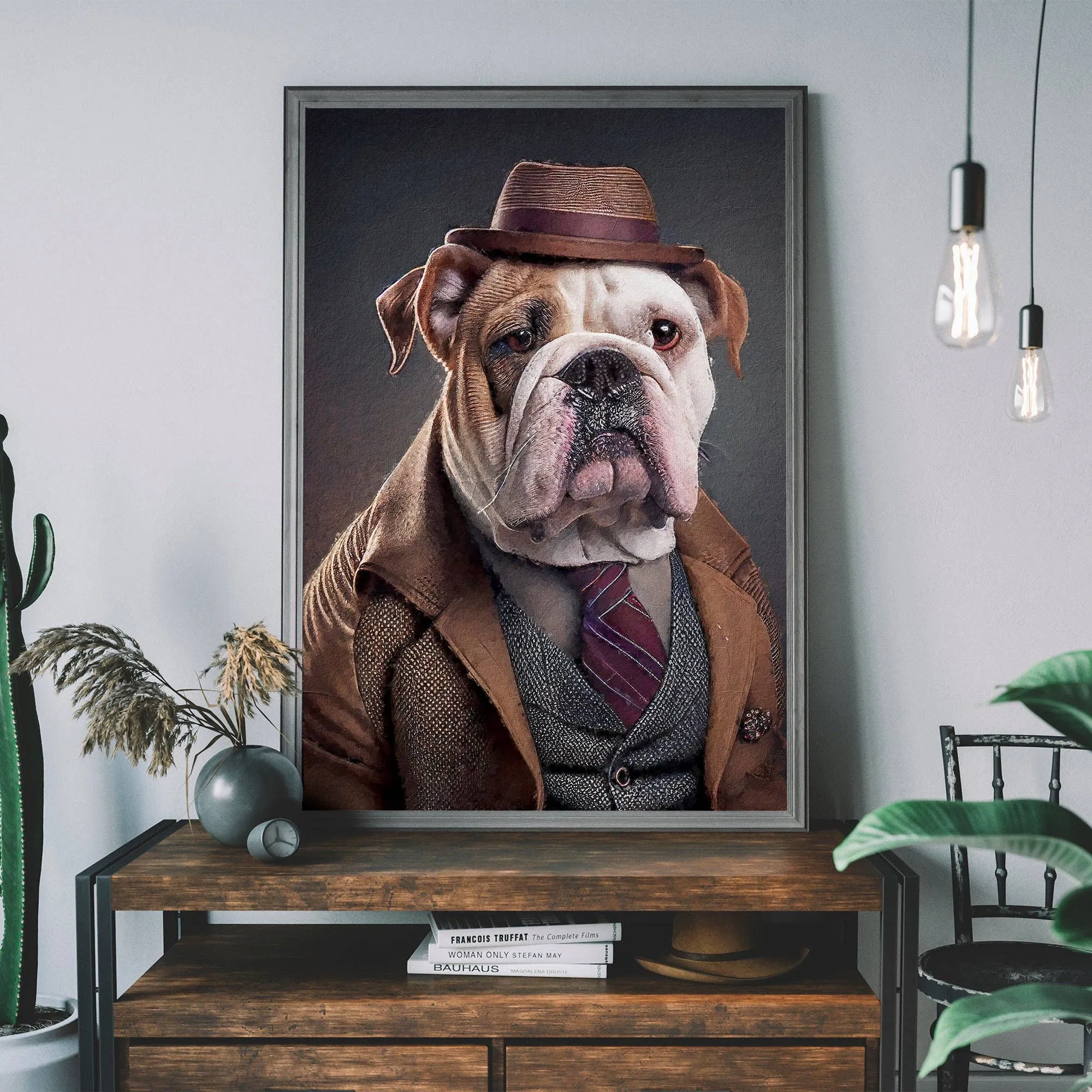 Estampado de cabeza de animal de bulldog inglés: 27 ½ x 39 ¼ in | 70x100 cm / Glosa