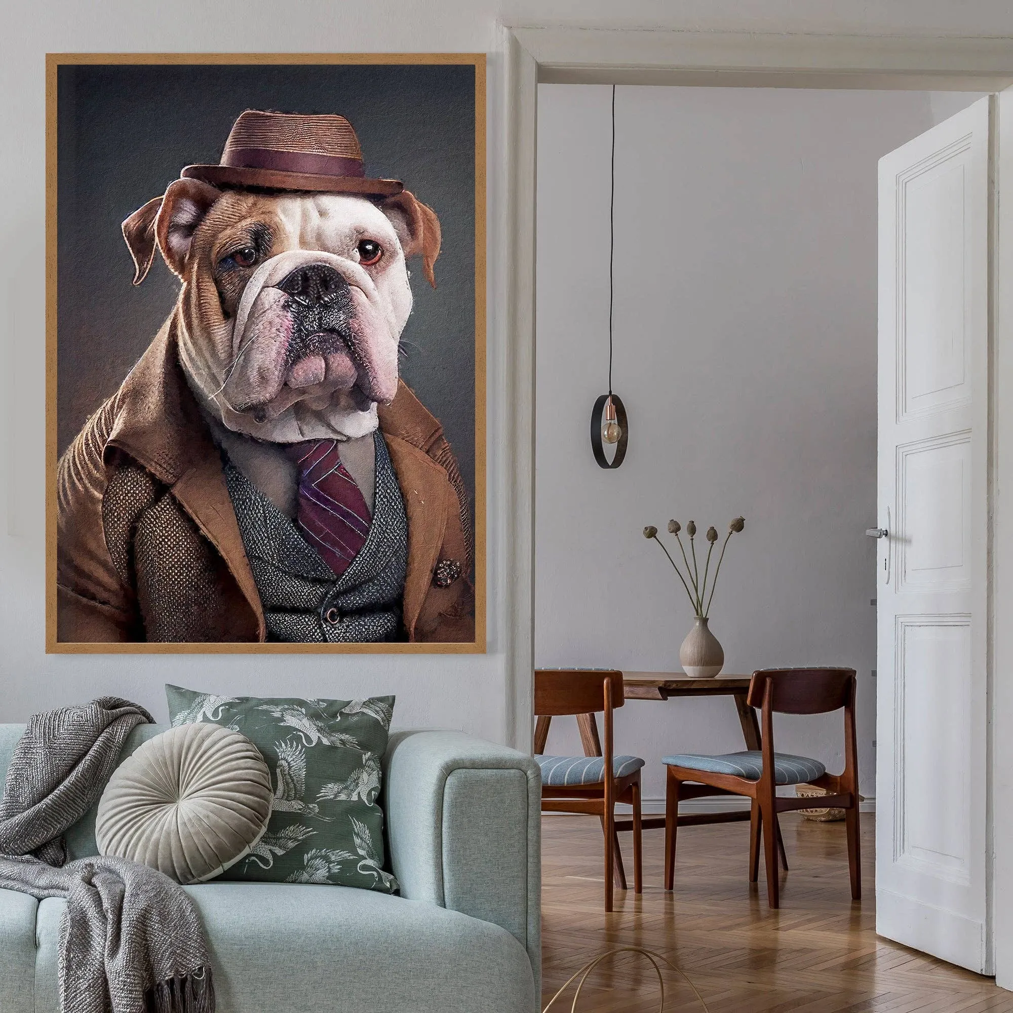 Estampado de cabeza de animal de bulldog inglés: 27 ½ x 39 ¼ in | 70x100 cm / Glosa