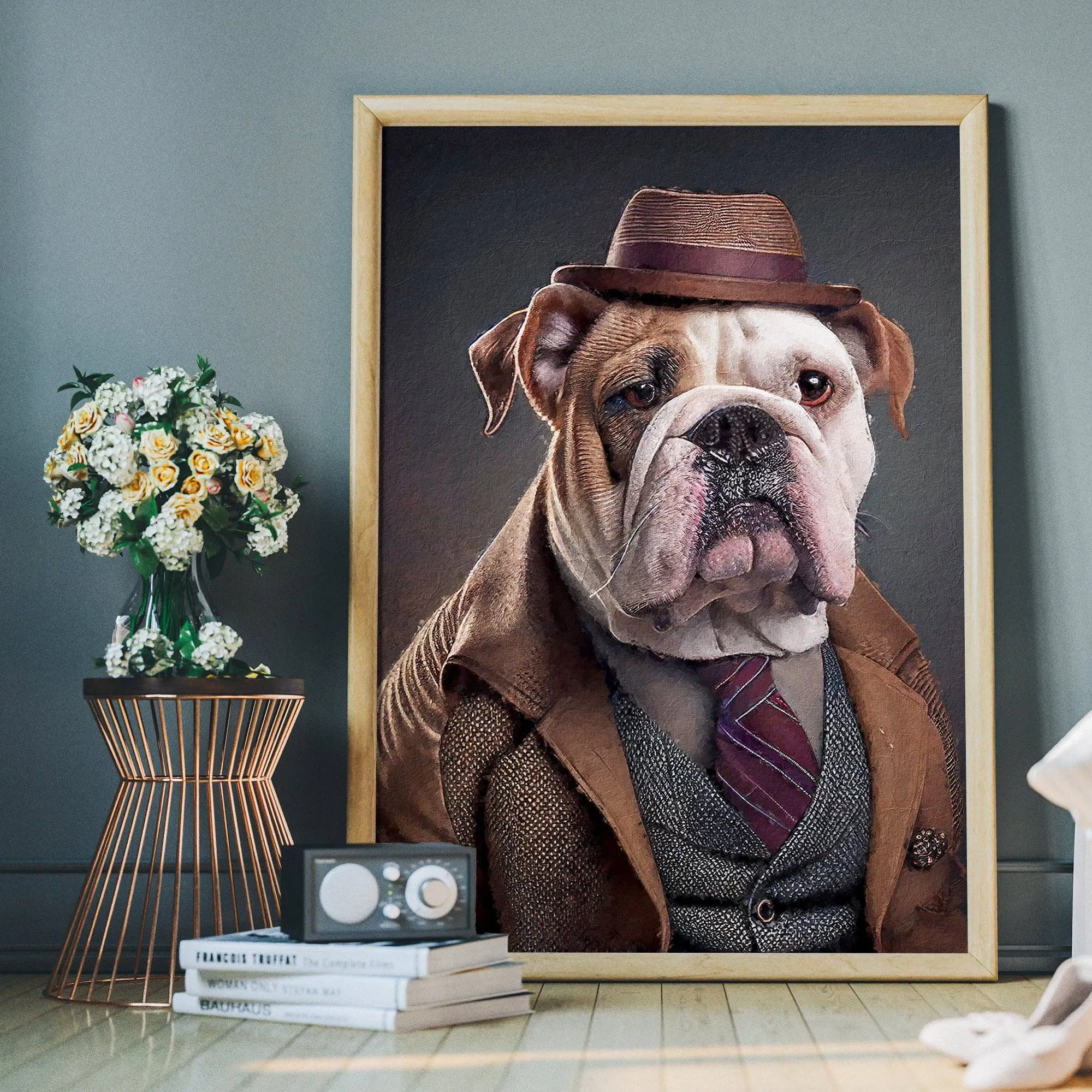 Estampado de cabeza de animal de bulldog inglés: 27 ½ x 39 ¼ in | 70x100 cm / Glosa