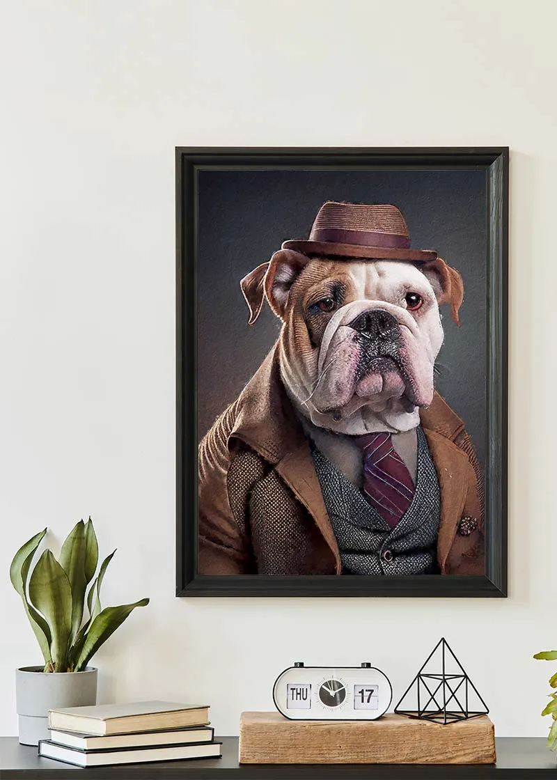 Estampado de cabeza de animal de bulldog inglés: 27 ½ x 39 ¼ in | 70x100 cm / Glosa