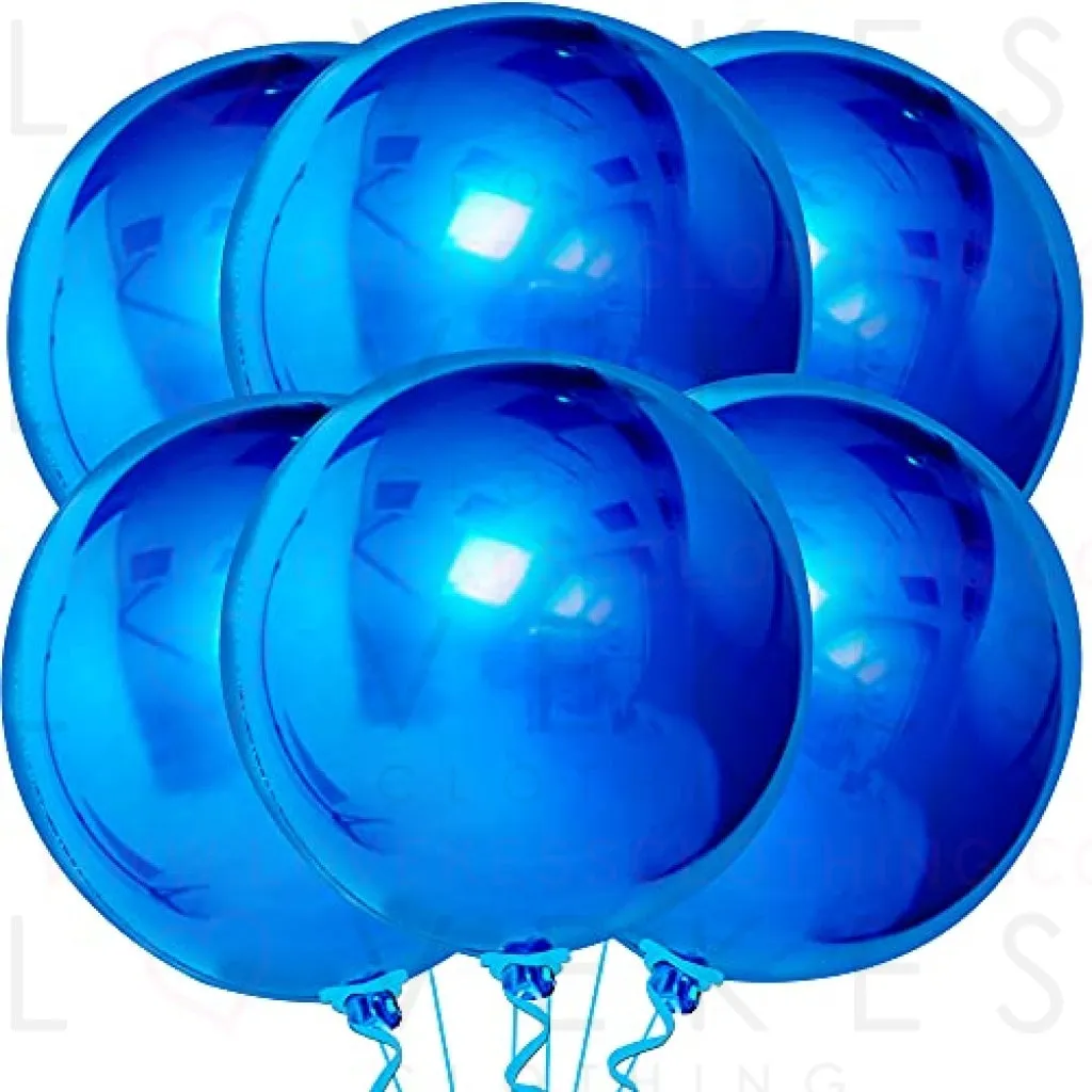 Giant, 22 Inch Royal Blue Metallic Balloons - Pack of 6 | Round 360 Degree Royal Blue Balloons for Baby Shark Birthday Decorations | 4D Sphere Mirror Blue Foil Balloons for Prince Birthday Decorations