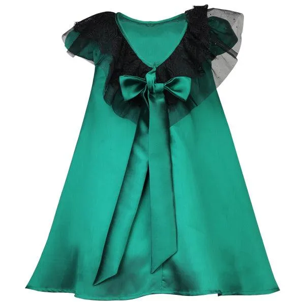 GREEN SATIN A-LINE DRESS