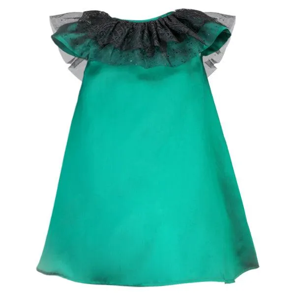 GREEN SATIN A-LINE DRESS