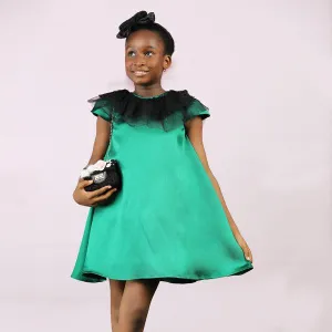 GREEN SATIN A-LINE DRESS