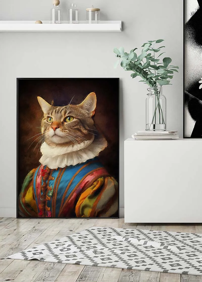 Impresión de retrato de animal de gato arcoíris: 24 x 35 ¾ en | 61x91 cm / Mate