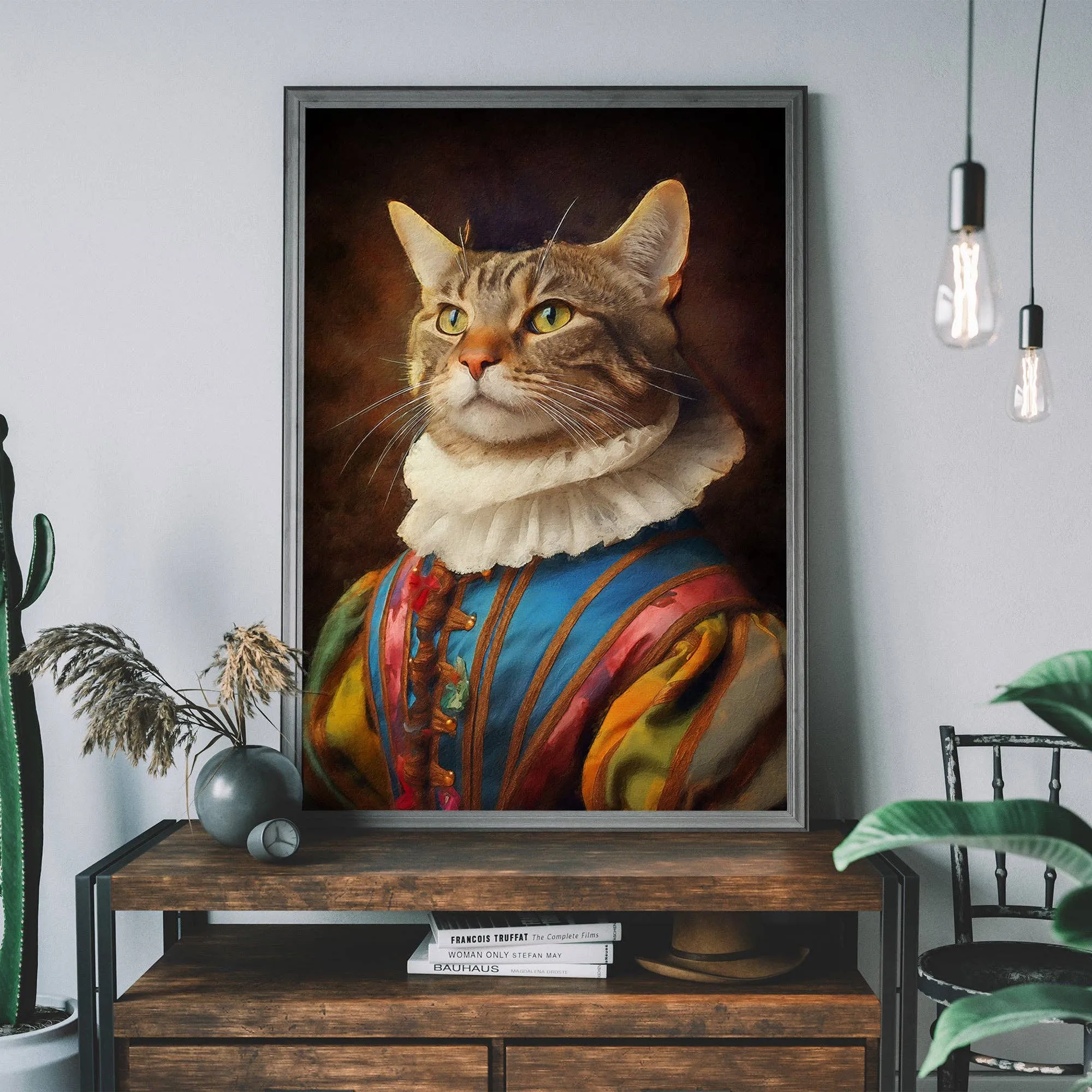 Impresión de retrato de animal de gato arcoíris: 24 x 35 ¾ en | 61x91 cm / Mate