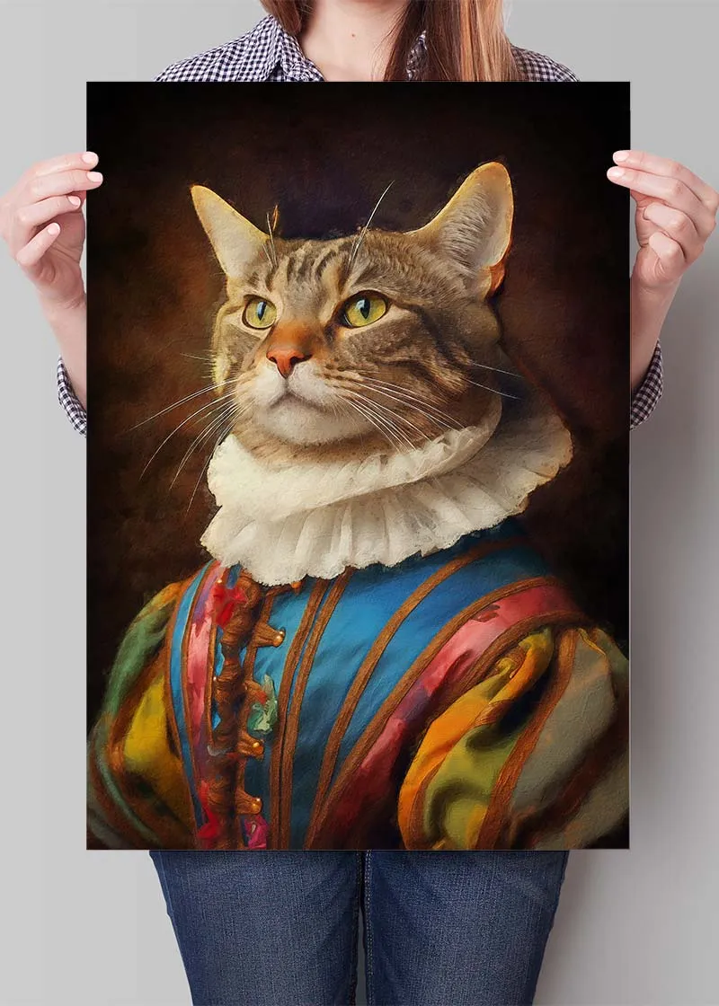 Impresión de retrato de animal de gato arcoíris: 24 x 35 ¾ en | 61x91 cm / Mate