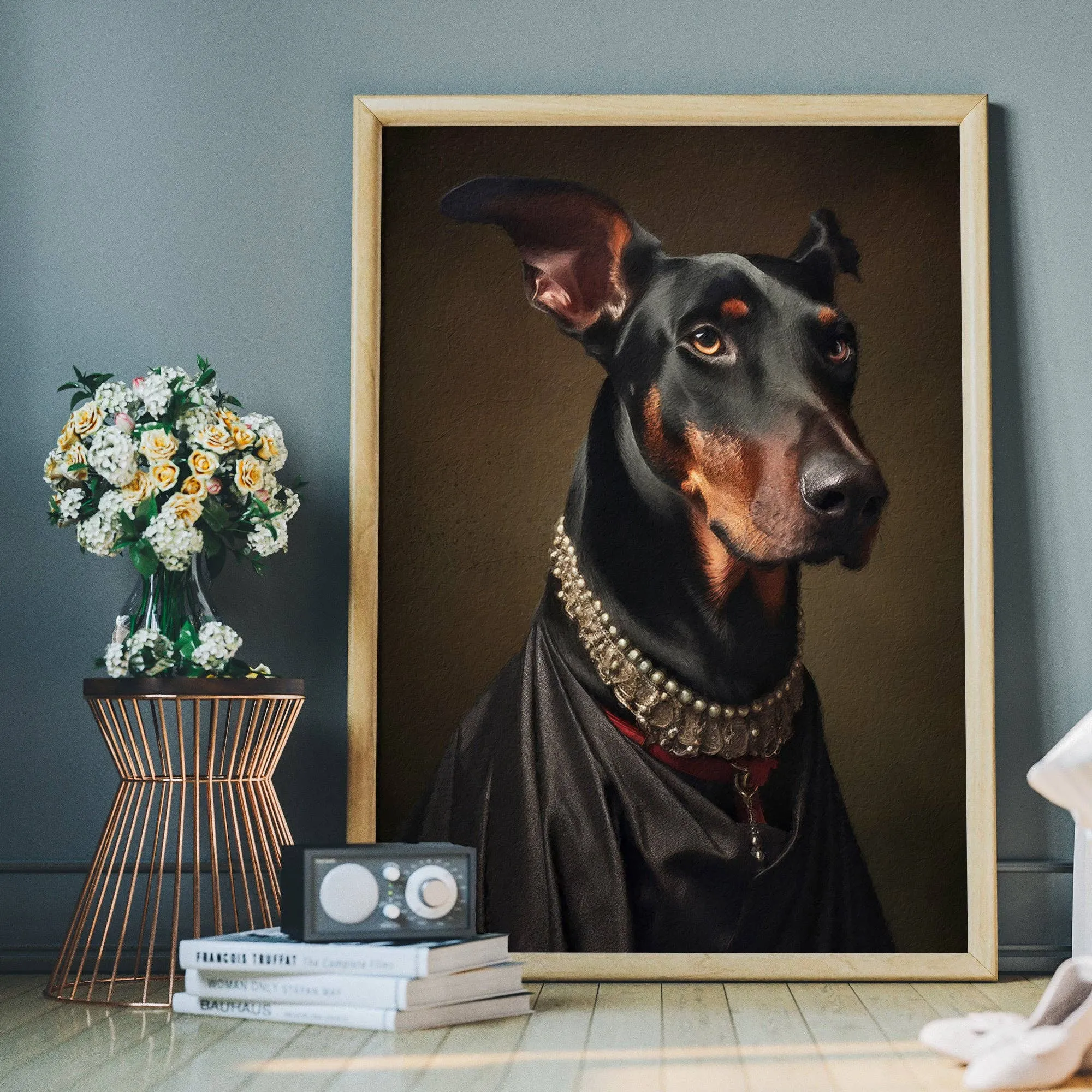 Impresión de retrato de perro doberman: 27 ½ x 39 ¼ in | 70x100 cm / Brillo