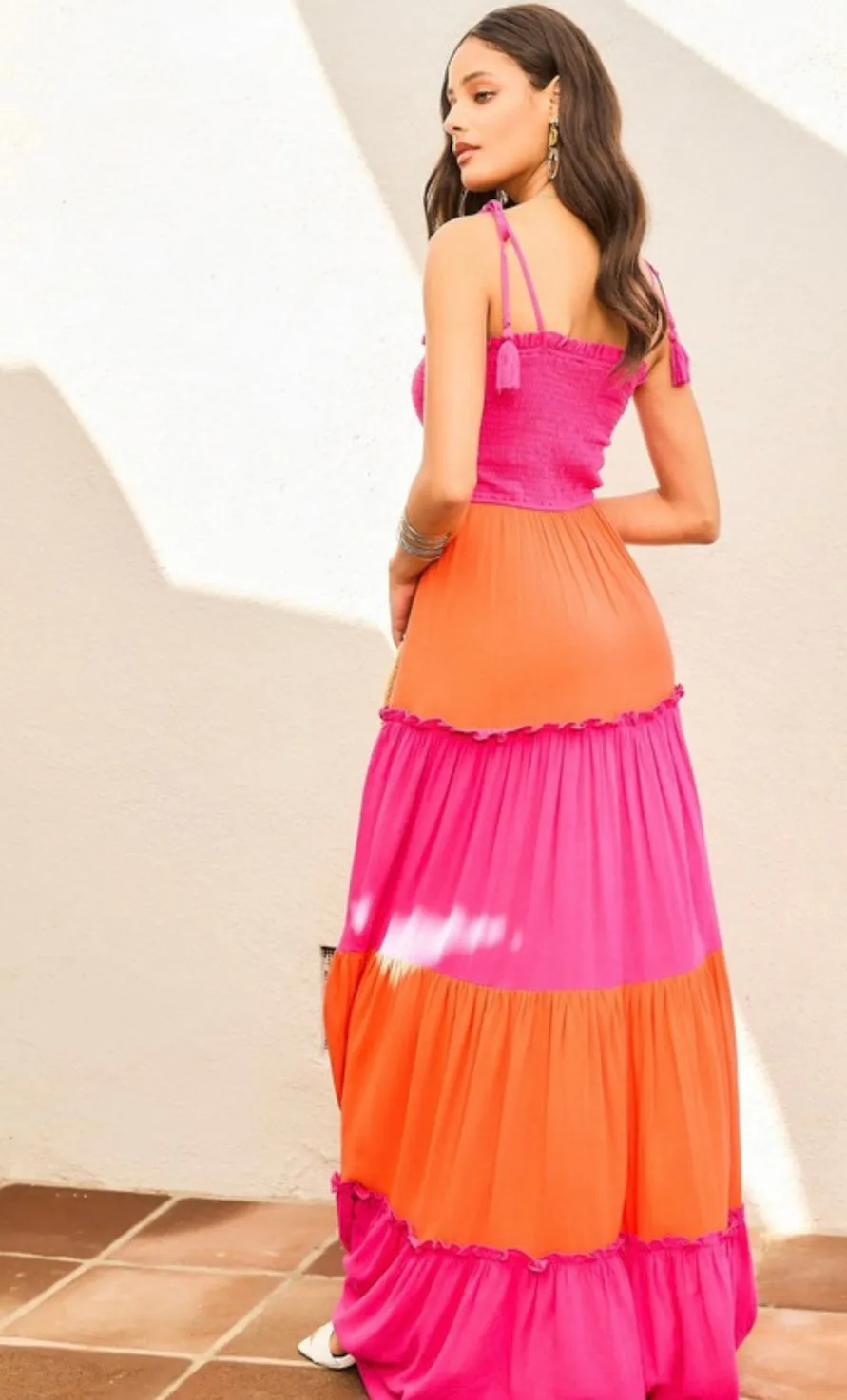 LD5162 Maxi tired color block dress