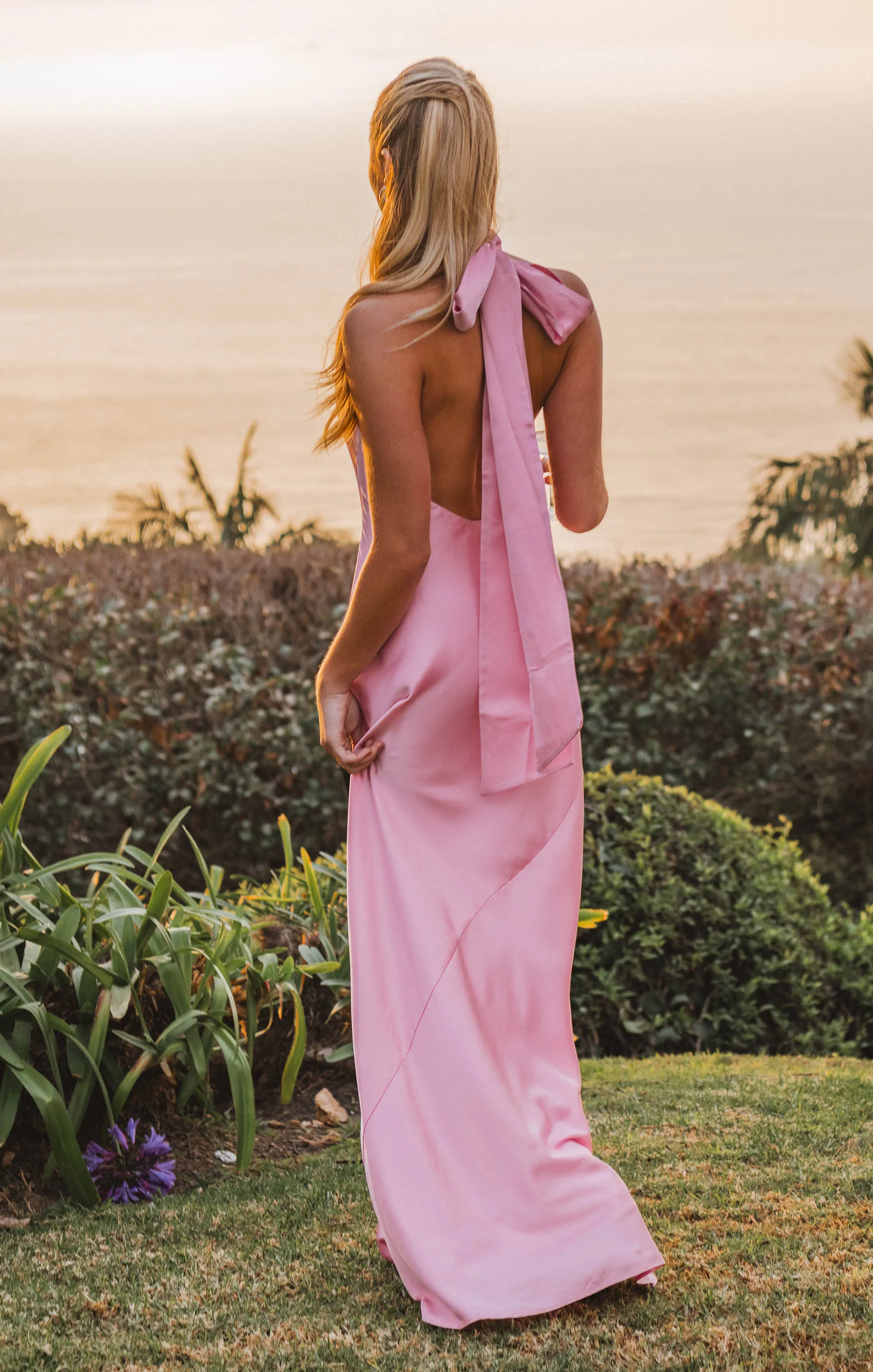 Lisa Maxi Dress ~ Light Pink Luxe Satin