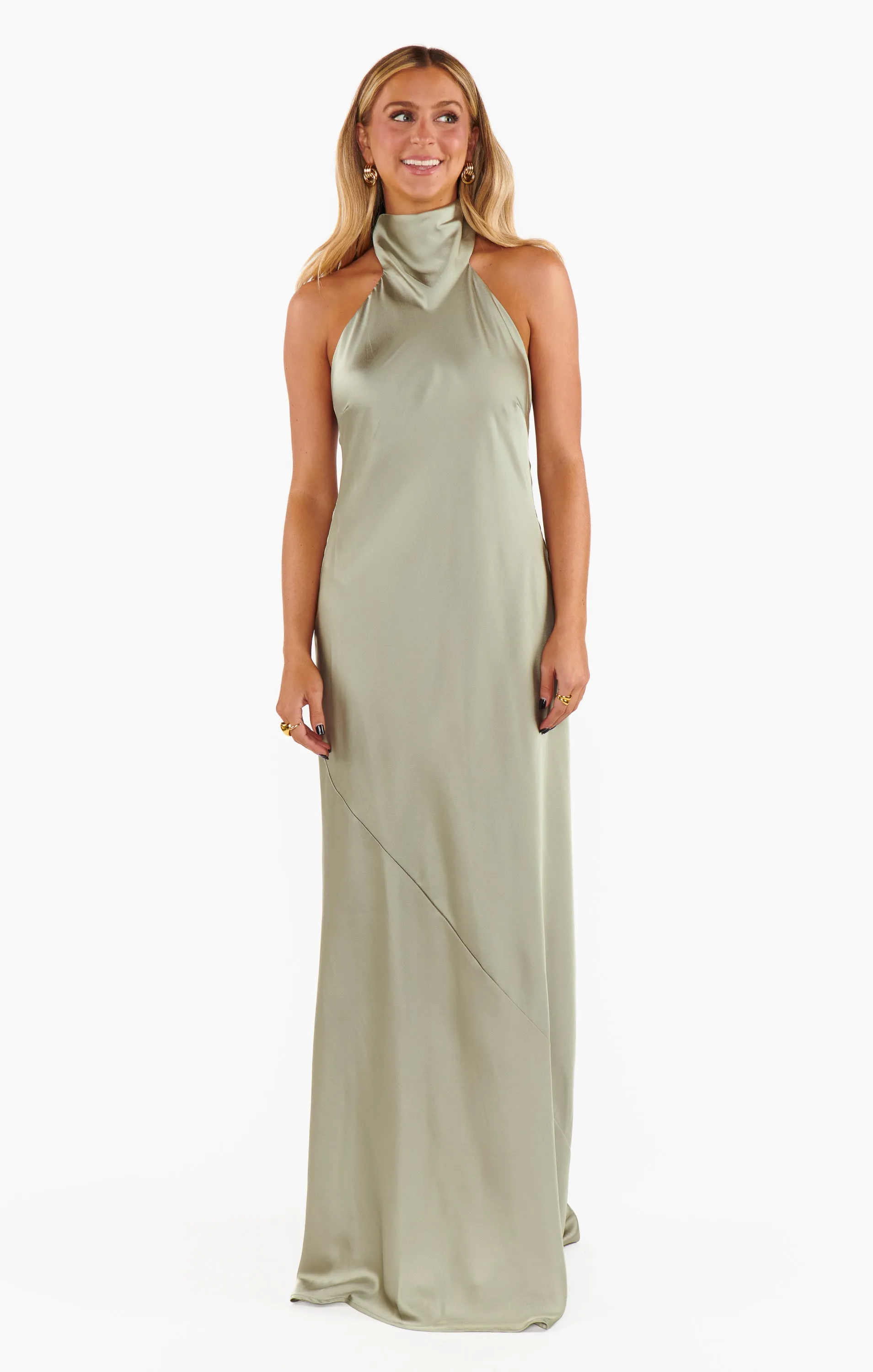 Lisa Maxi Dress ~ Moss Green Luxe Satin