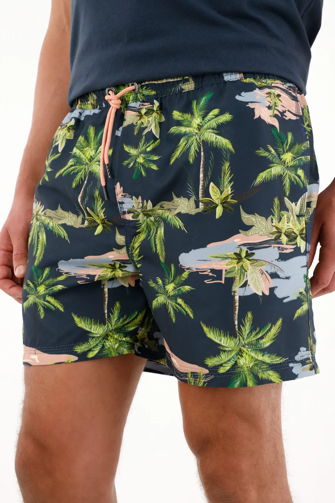 Pantaloneta de baño con estampado de palmeras para hombre