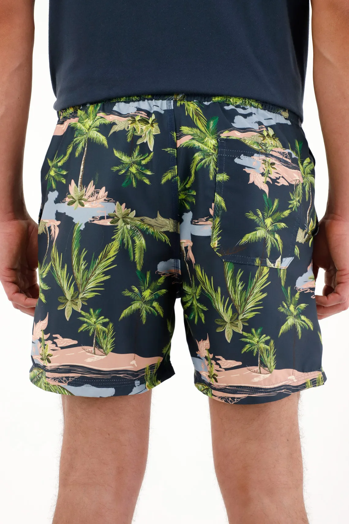 Pantaloneta de baño con estampado de palmeras para hombre