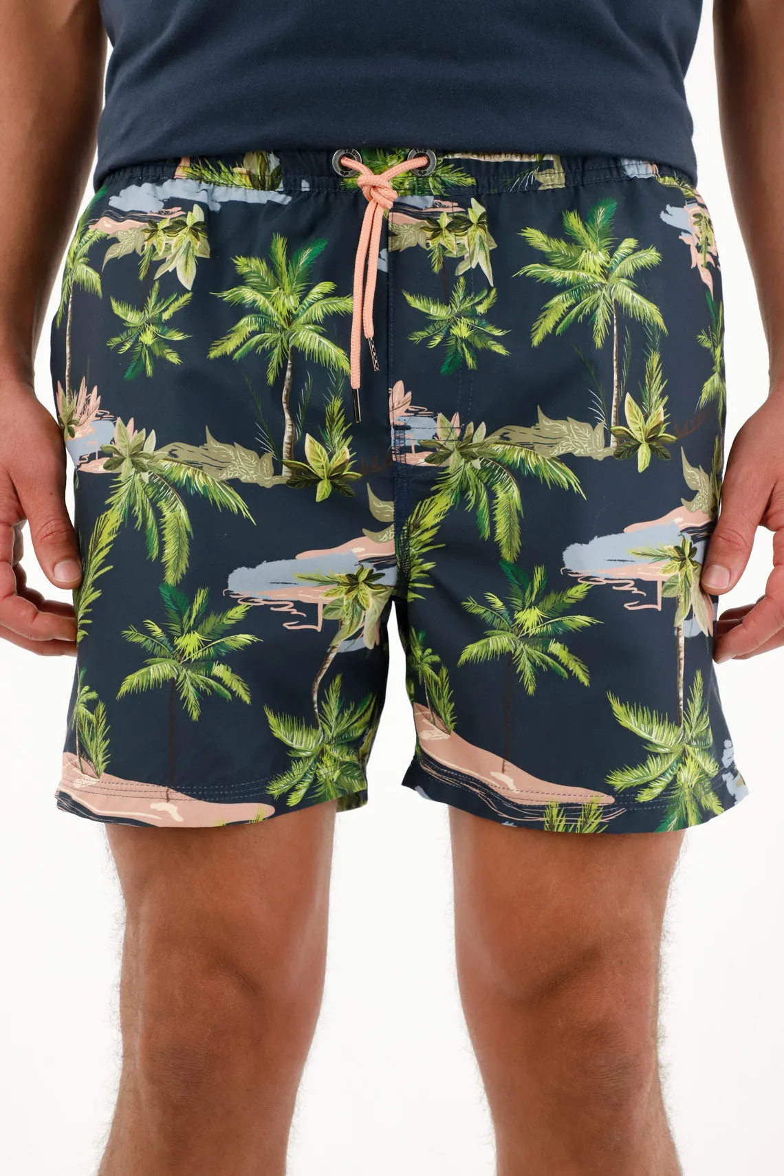 Pantaloneta de baño con estampado de palmeras para hombre