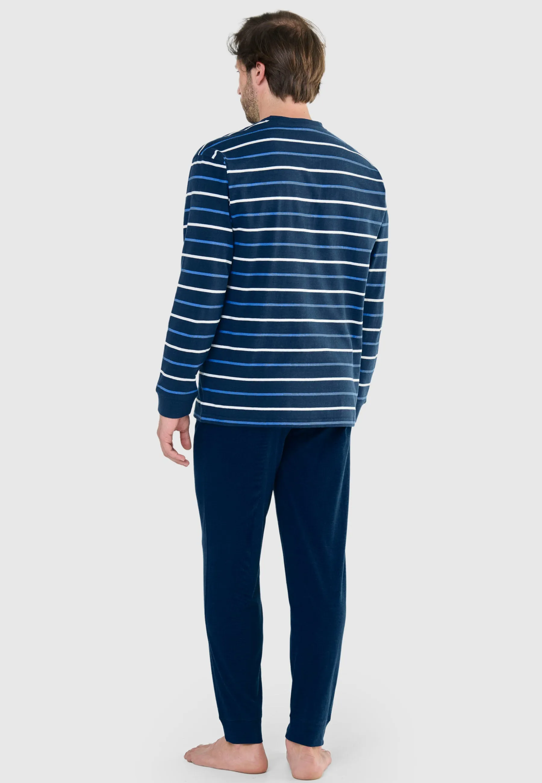 Pijama Hombre Largo Tapeta Algodón Punto Rayas - Azul 5586_38