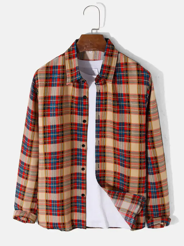 Plaid Print Lapel Long Sleeve Preppy Shirts