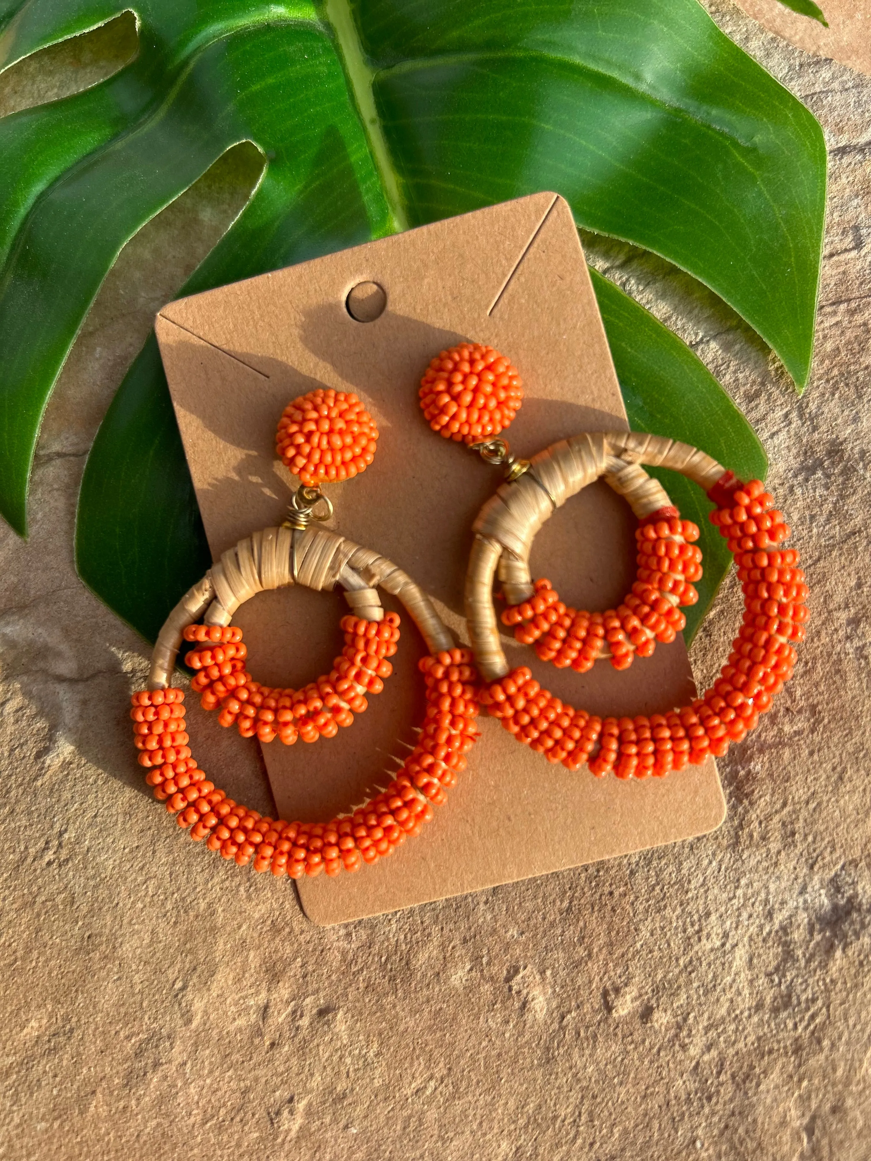 Rattan Sead Bead Hoop Earrings