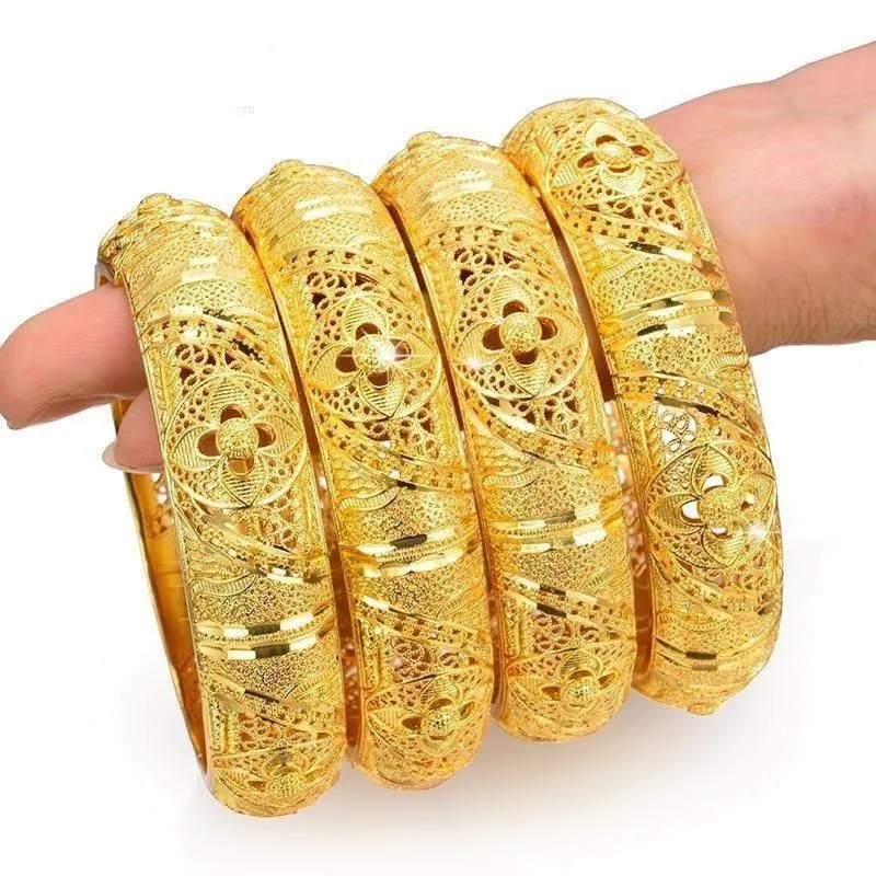 Wedding Jewelry Bracelet For Women Girls Gold Color Arab/Ethiopian 4pcs