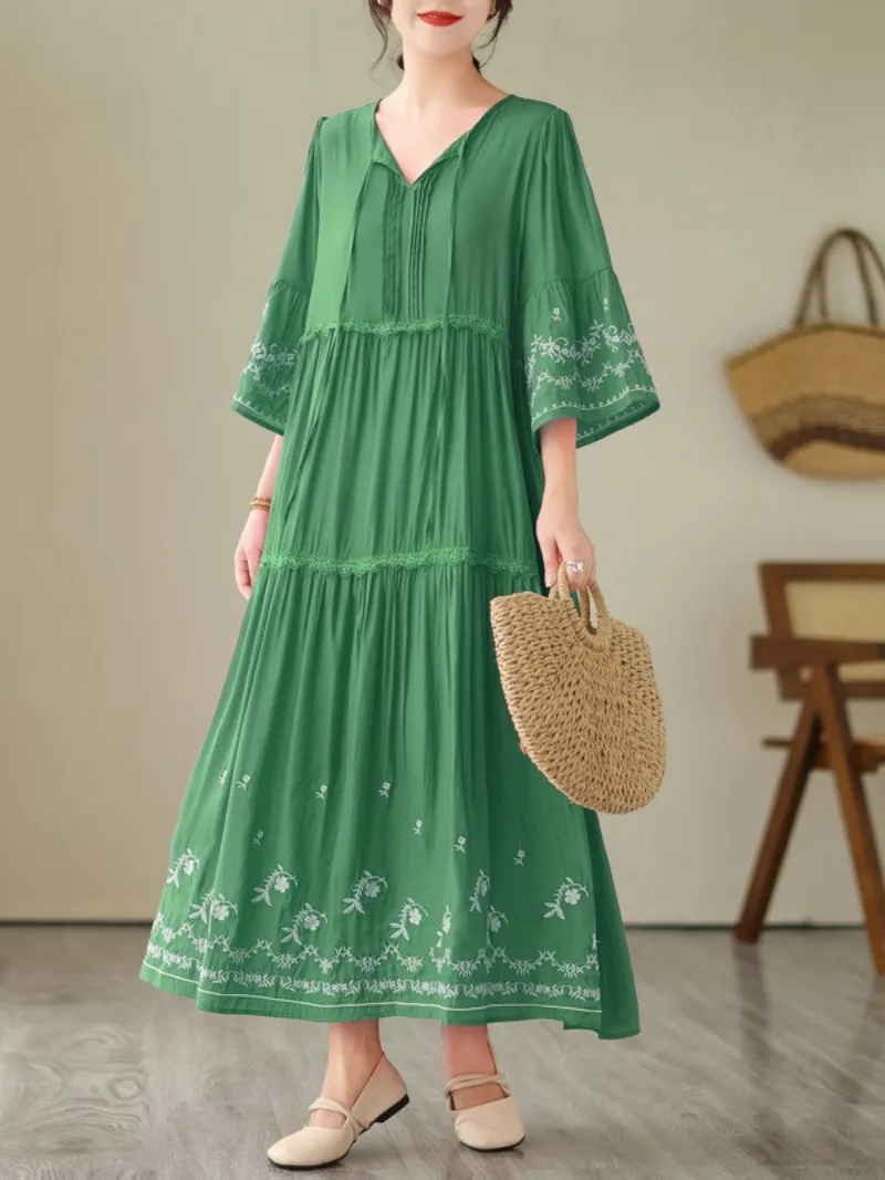 Women’s Classic Embroidered  for Comfortable A-Line Dress